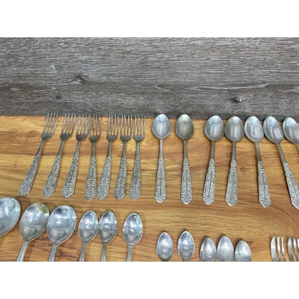 Antique German Silver Alpacca Flatware Set (32 Pieces) - Ornate Scroll Design